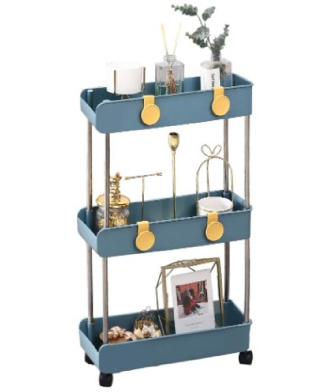 3 Tier Utility Carts Shelf Rack for Kitchen Bathroom Laundry Room Narrow Places in Navy Blue.